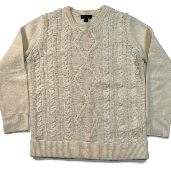 J Crew Womens‎ Small Fringe Merino Merino Wool Crewneck Sweater Cable Knit B2431 - Picture 1 of 7